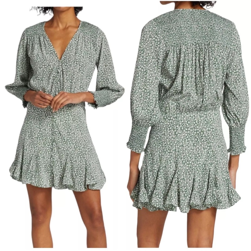 Veronica Beard Desio V-Neck Mini Dress Forest Green Multi Womens Size 10 NEW